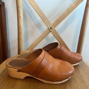 Free People Leather Wooden Clogs Mules